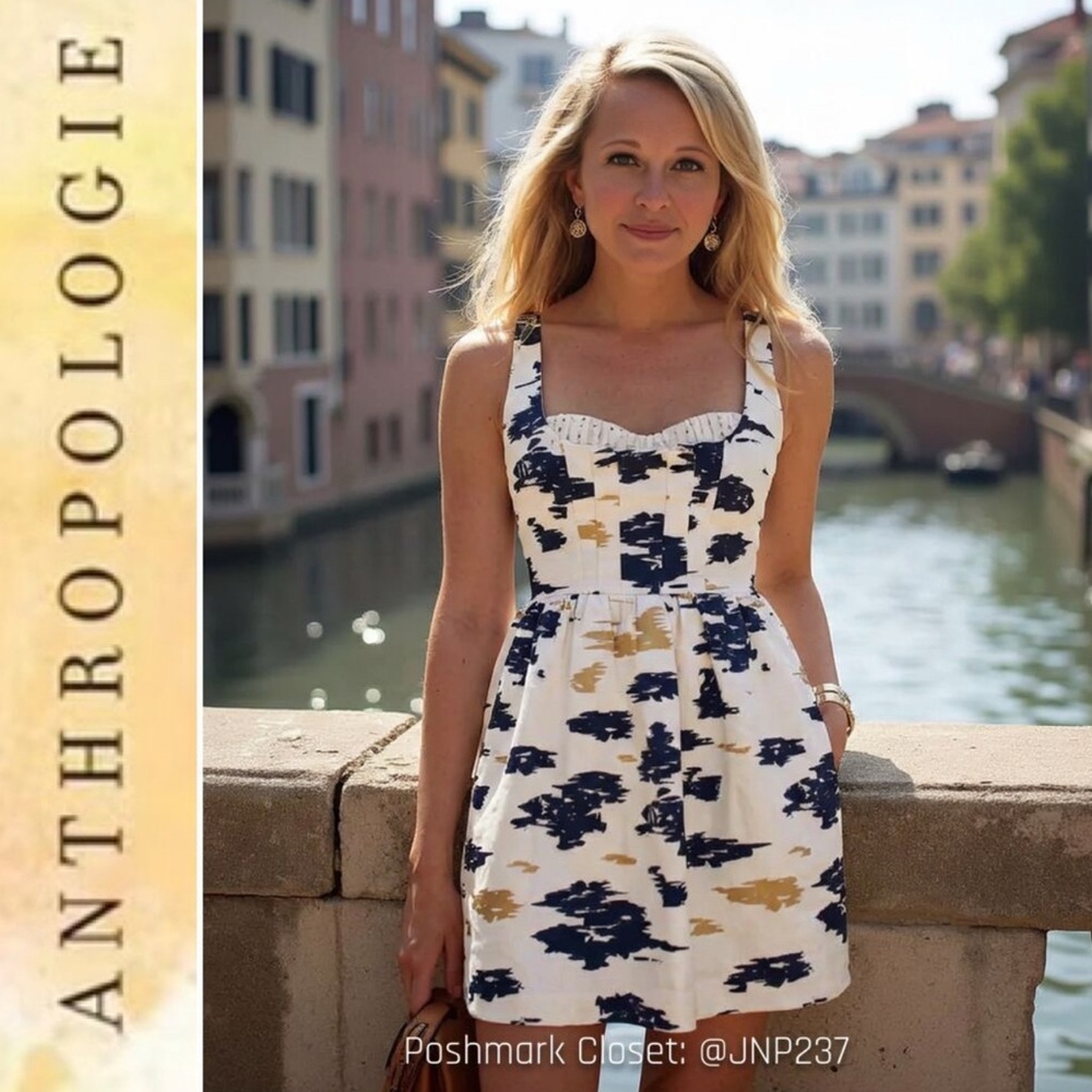{ Anthropologie } “Flight of the Swans” Patterned Mini Dress
